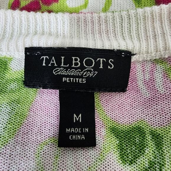 Talbots Petite Cardigan Medium Pink Green Floral 3/4 Sleeve Cotton Rayon Button - Picture 8 of 9